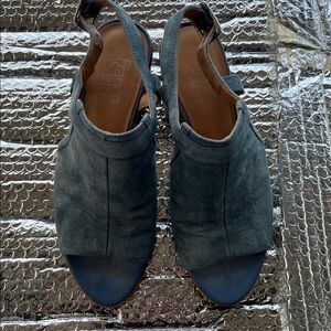 Franco Sarto Dark Suede Peep-Toe Mules
